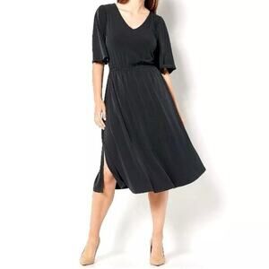 GIRL WITH CURVES NWOT Knit Midi Dress with Flutter Sleeve Black Size XL Slit Hem